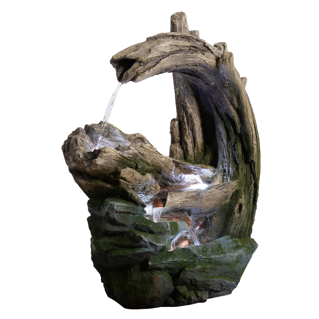 Organic Forest Stream Outdoor Water Fountain with Cool Glow Lighting