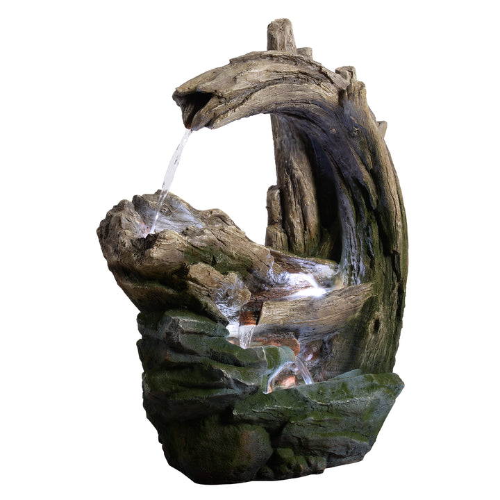 Organic Forest Stream Outdoor Water Fountain with Cool Glow Lighting