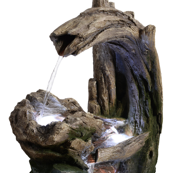 Organic Forest Stream Outdoor Water Fountain with Cool Glow Lighting