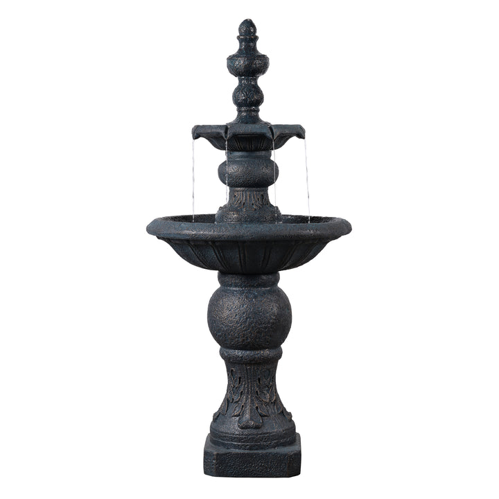 2-Tier Classic Pedestal Outdoor Water Fountain with Shallow Basin