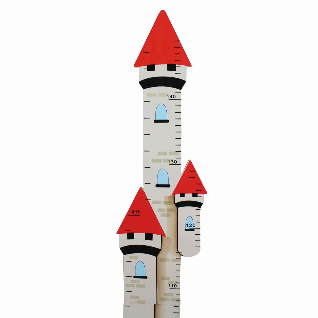 The top of a castle-shaped growth chart featuring the red spires.