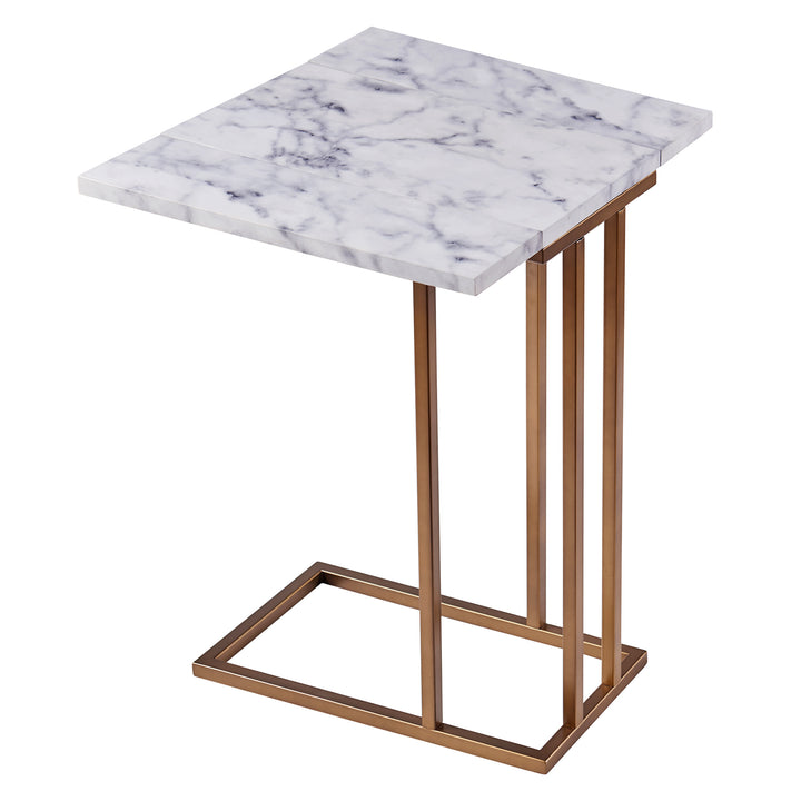 Teamson Home Marmo Modern Marble-Look C Shape Side Table, Marble/Brass- FINAL SALE