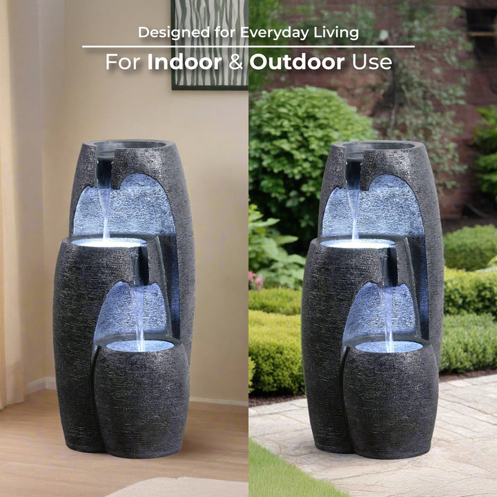 3-Tier Cascading Urn Outdoor Water Fountain with Cool Glow Lighting