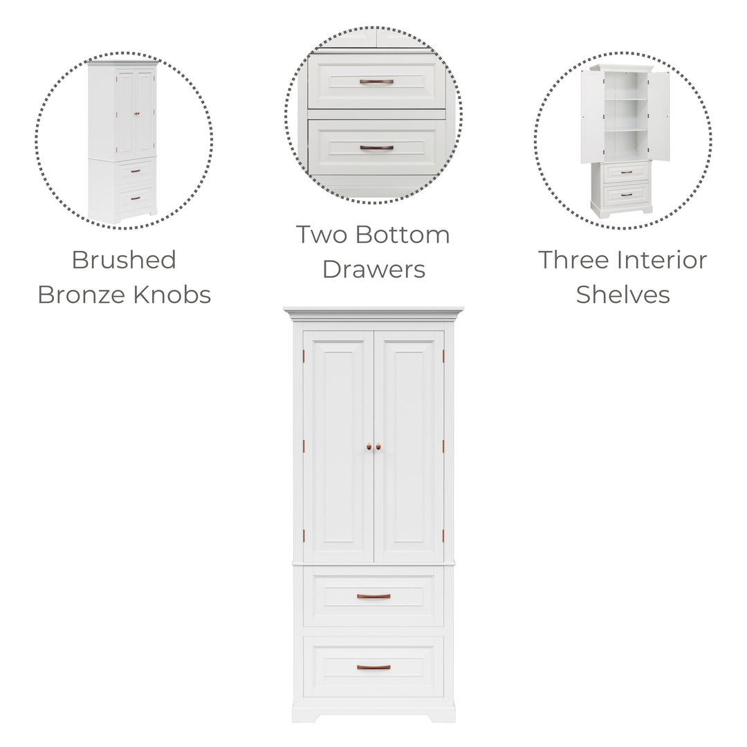 Teamson Home St. James Two-Door, Two Drawer Linen Tower, White