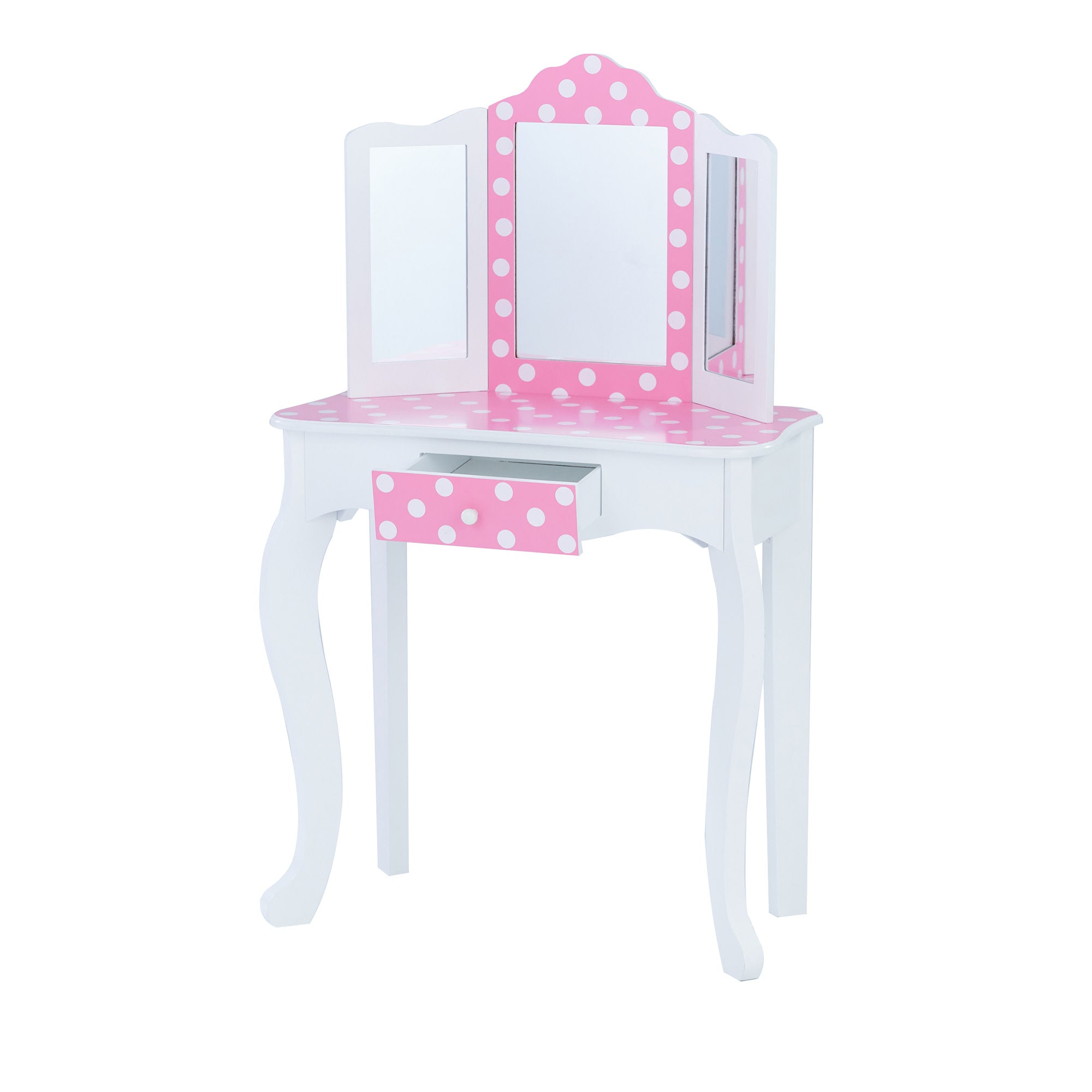 Fantasy Fields Gisele Polka Dot Prints Play Vanity Set with LED Mirror Light, Pink/White