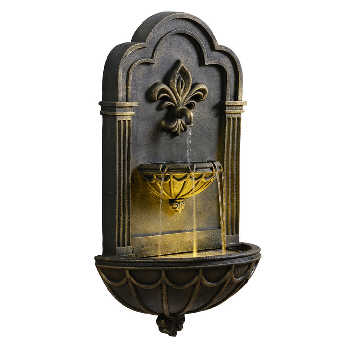 Fleur-de-lis Outdoor Water Fountain with Warm Glow Lighting