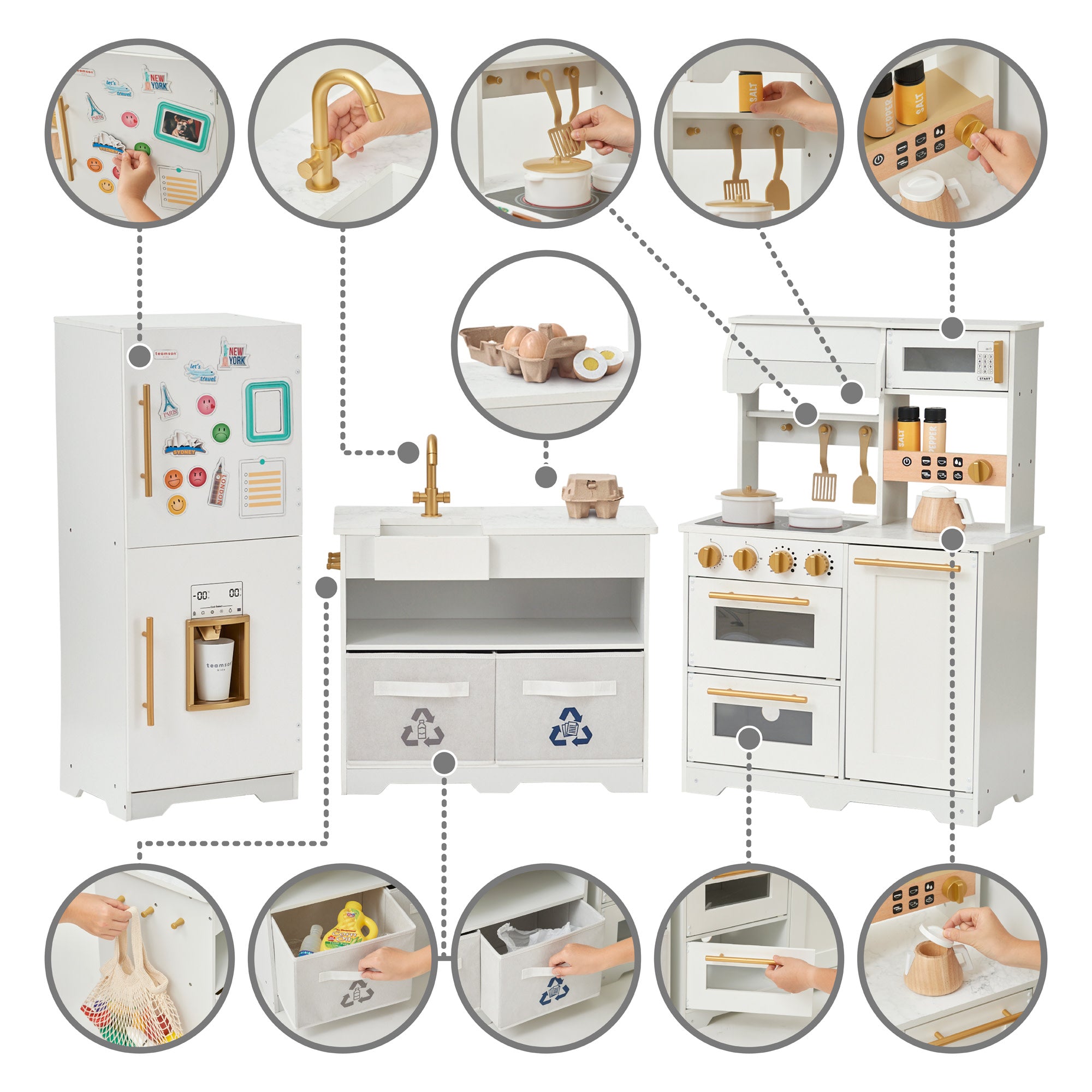 TEAMSON KIDS - LITTLE CHEF ATLANTA LARGE MODULAR PLAY KITCHEN, WHITE/GOLD