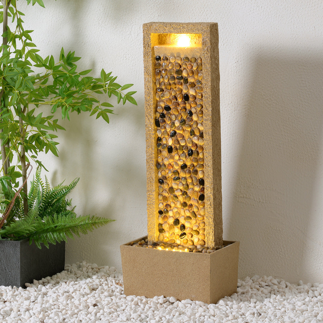 River Rocks Outdoor Water Fountain with Warm Glow Lighting