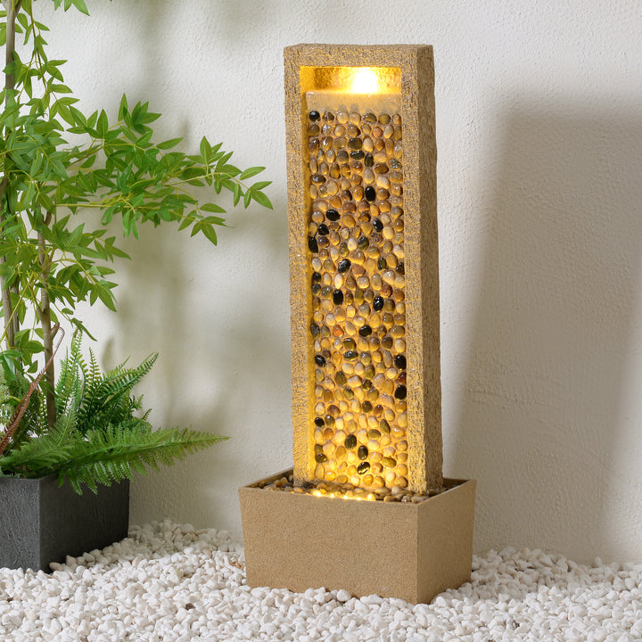 River Rocks Outdoor Water Fountain with Warm Glow Lighting