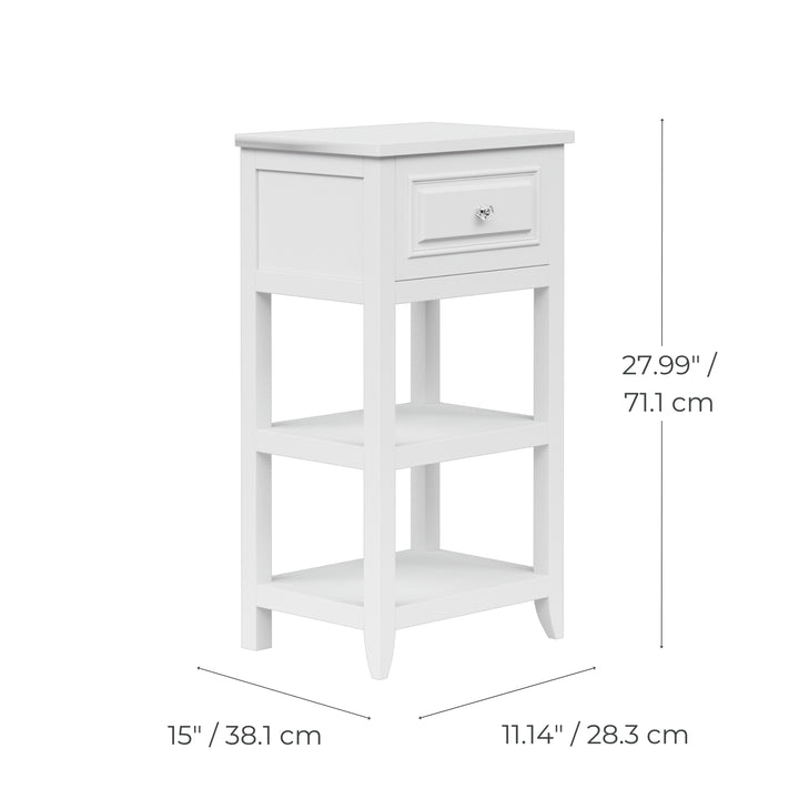 Teamson Home Dawson Side Table with Drawer and Open Shelves, White- FINAL SALE