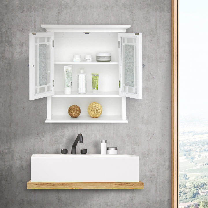 Teamson Home Windsor Removable Wall Cabinet with Glass Mosaic Doors, White