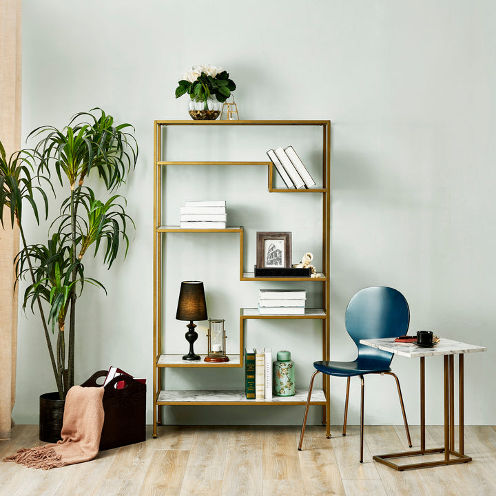 Teamson Home Marmo Modern Marble-Look C Shape Side Table, Marble/Brass- FINAL SALE