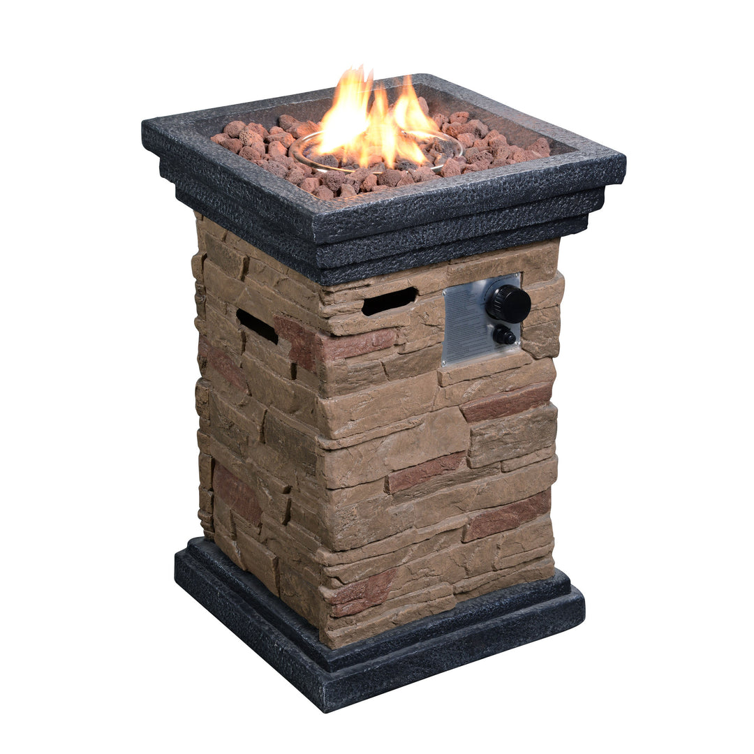 Teamson Home Outdoor Faux Slate Rock Propane Gas Fire Pit Plint