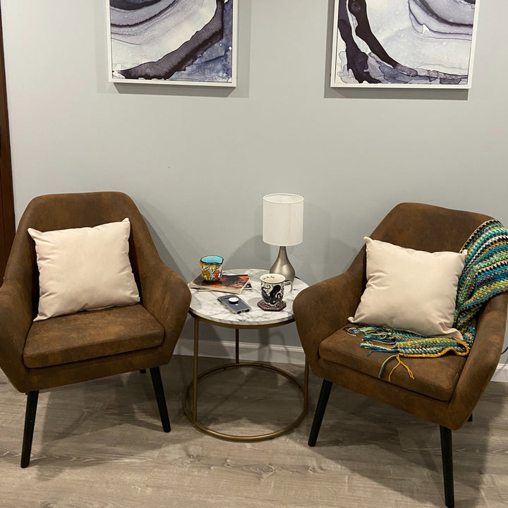 Teamson Home Divano Armchair with Aged Fabric and Solid Wood Legs, Brown- FINAL SALE