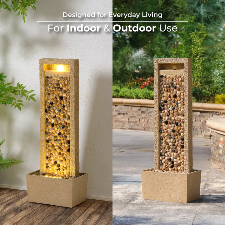 River Rocks Outdoor Water Fountain with Warm Glow Lighting