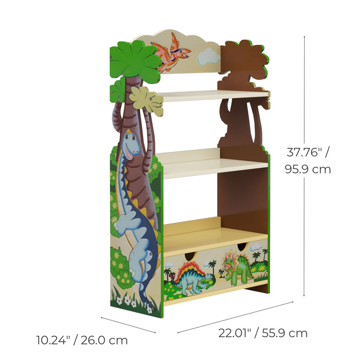 Fantasy Fields Dinosaur Kingdom Bookshelf with Storage Drawer, Multi
