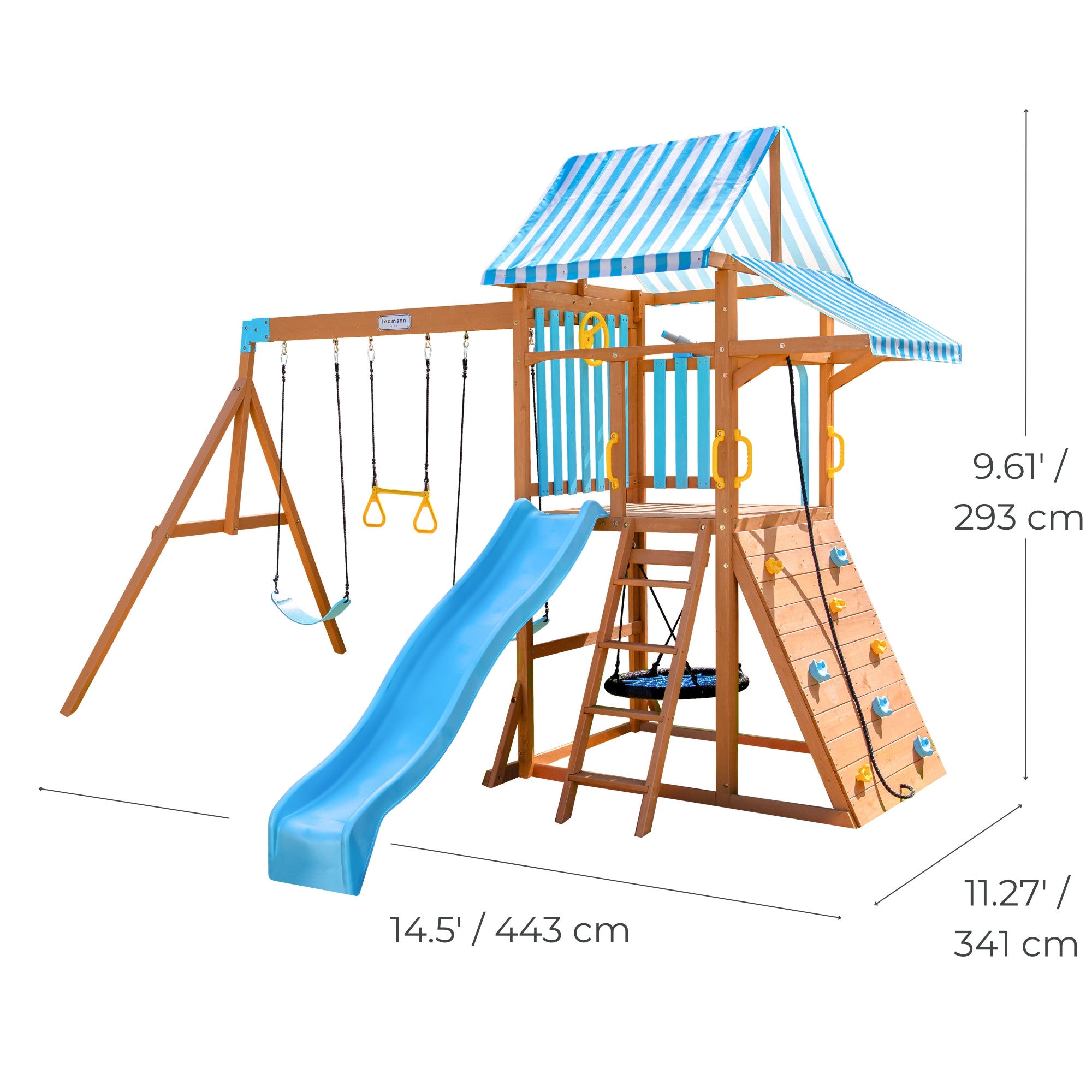 Teamson Kids Laguna Swing Playset with Platform & Rock Wall, Aqua & Na