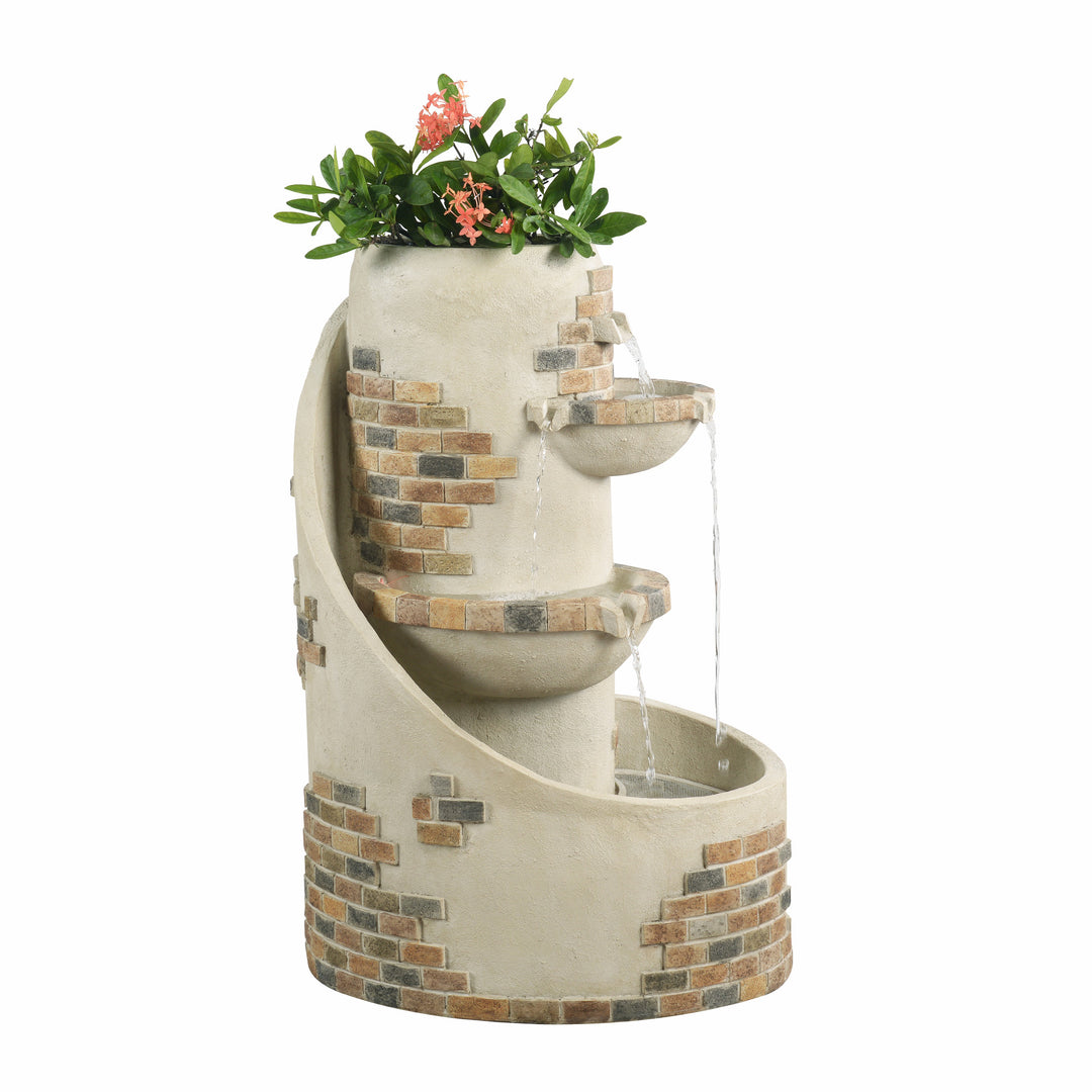 A 29.92" Outdoor Water Fountain with Planter without the LED lights on