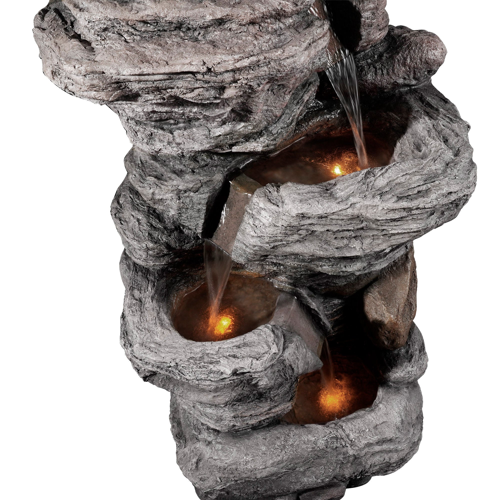 Teamson Home Indoor/Outdoor 4-Tier Stacked Stone-Look Tall Waterfall Fountain with LED Lights