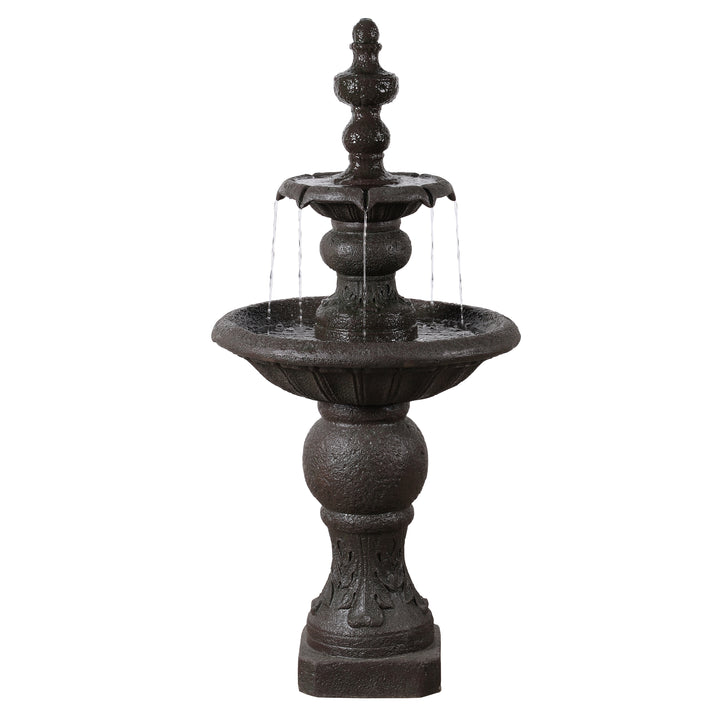 2-Tier Classic Pedestal Outdoor Water Fountain with Shallow Basin