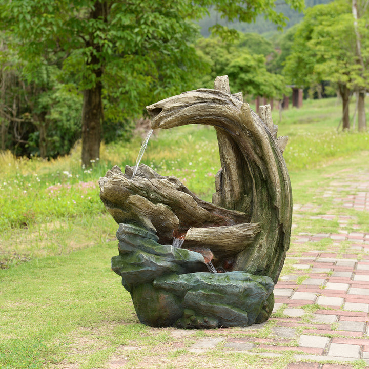 Organic Forest Stream Outdoor Water Fountain with Cool Glow Lighting