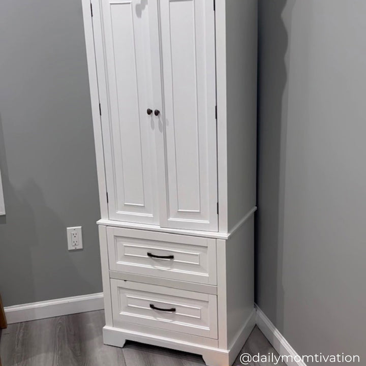 Teamson Home St. James Two-Door, Two Drawer Linen Tower, White