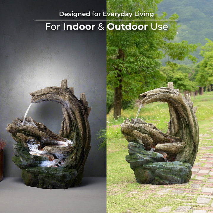 Organic Forest Stream Outdoor Water Fountain with Cool Glow Lighting