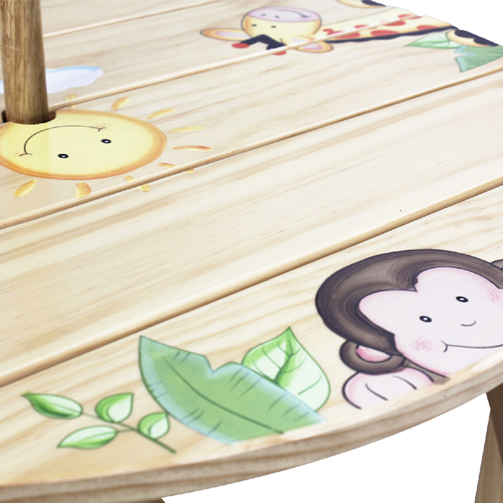 Fantasy Fields 3-Piece Sunny Safari Round Picnic Table & Stools with Umbrella, Natural