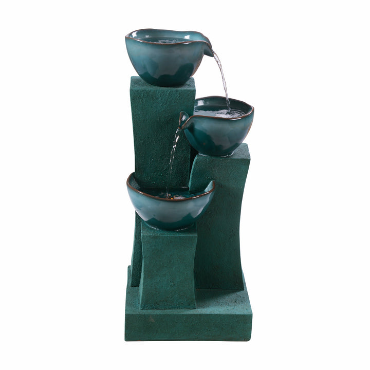 28.54" 3-Tier Outdoor Water Fountain, Green on a white background.