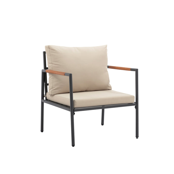 Cushioned Backrest & Wood Armrests Conversation Set Outdoor Patio Furniture