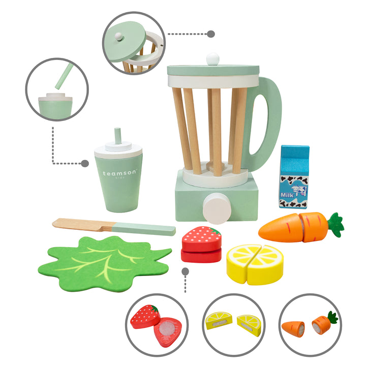 Teamson Kids Little Chef Frankfurt Wooden Blender Play Kitchen Accessories, Green- FINAL SALE