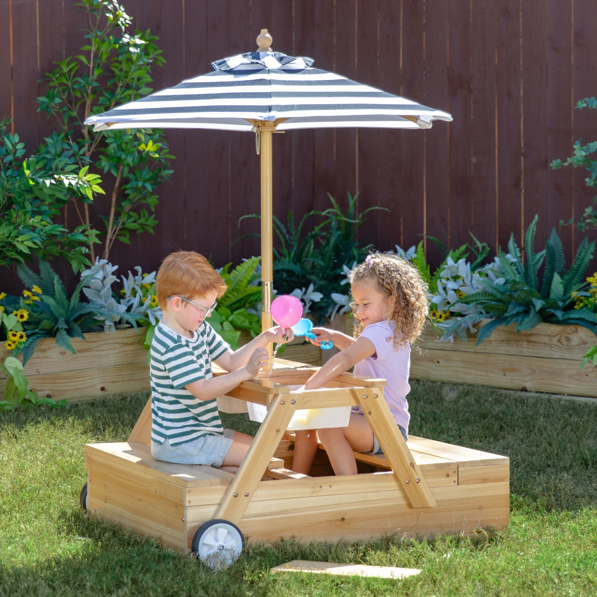 Teamson Kids Sorrento Outdoor 2-in-1 Wooden Picnic Table + Sandbox