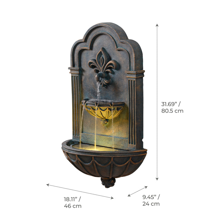 Fleur-de-lis Outdoor Water Fountain with Warm Glow Lighting