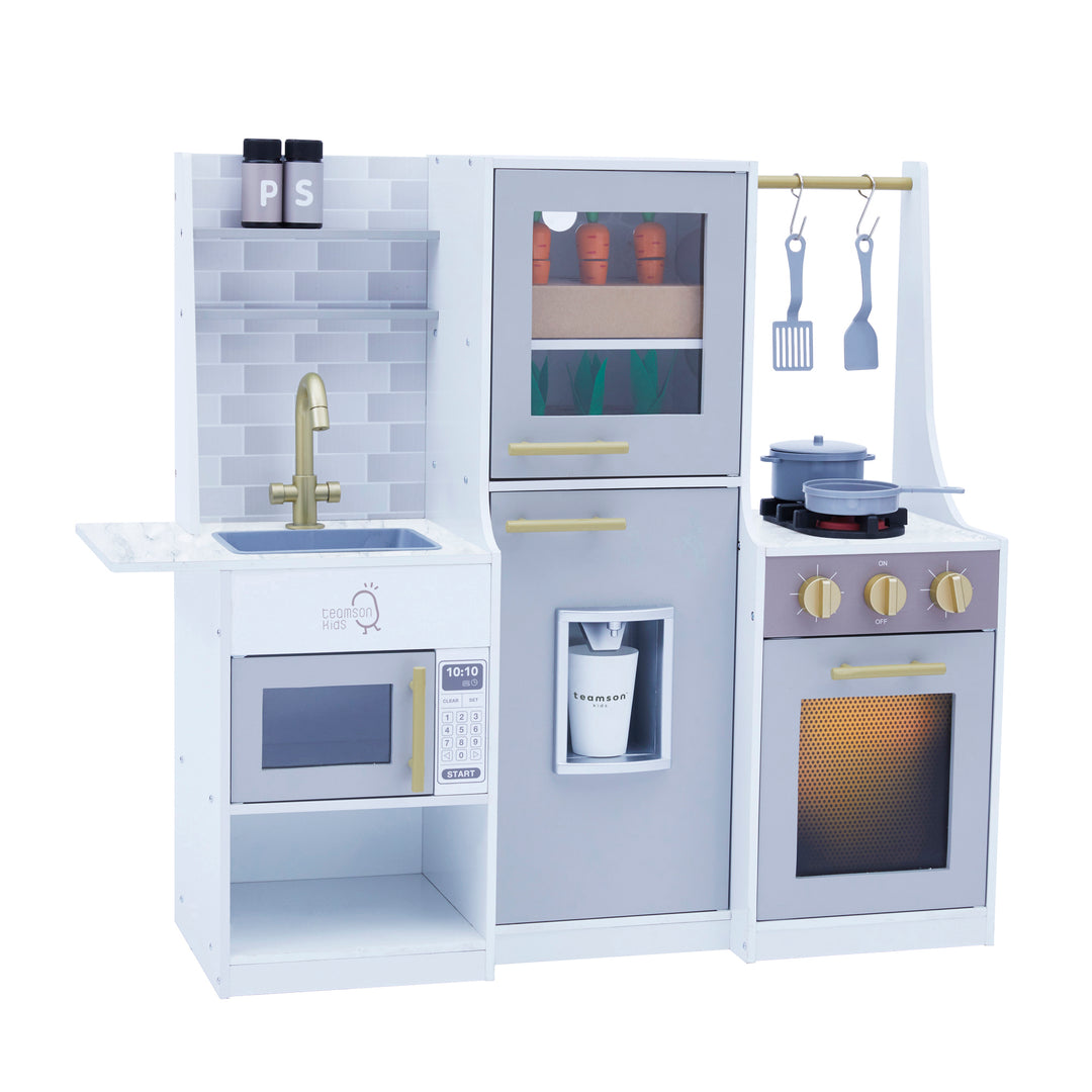 Teamson Kids Little Chef Lyon Complete Kitchen Set with Hydroponic Garden, Refrigerator and Accessories, Gray -FINAL SALE