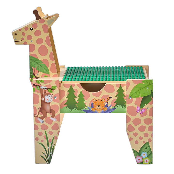 Teamson Kids Jungle Giraffe 2-in-1 Wooden Activity Table + 23Pc & 1 Car Included