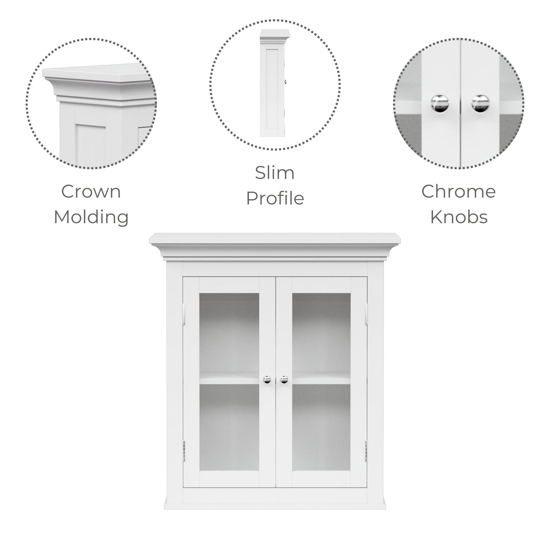 Teamson Home Madison Removable Two-Door Wall Cabinet with Glass Panels, White