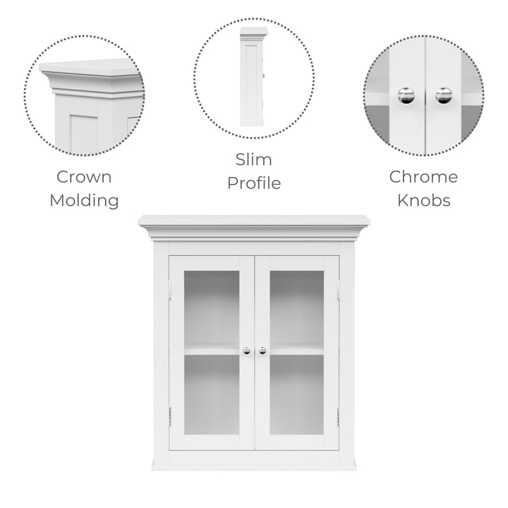 Teamson Home Madison Removable Two-Door Wall Cabinet with Glass Panels, White