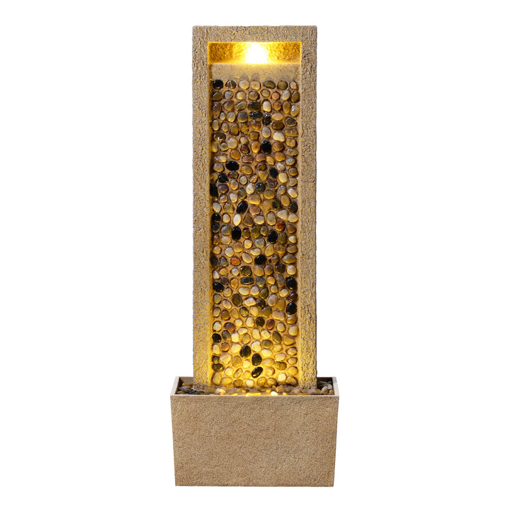 River Rocks Outdoor Water Fountain with Warm Glow Lighting