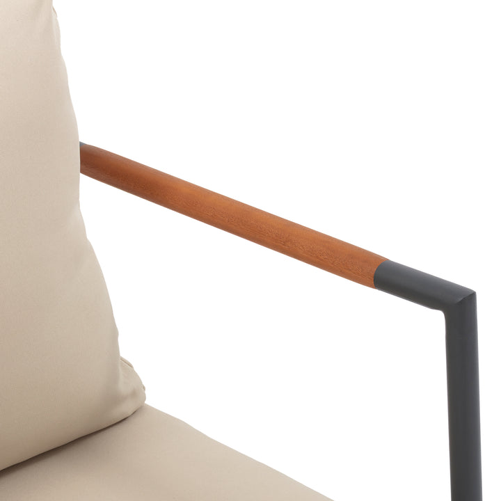 Cushioned Backrest & Wood Armrests Conversation Set Outdoor Patio Furniture