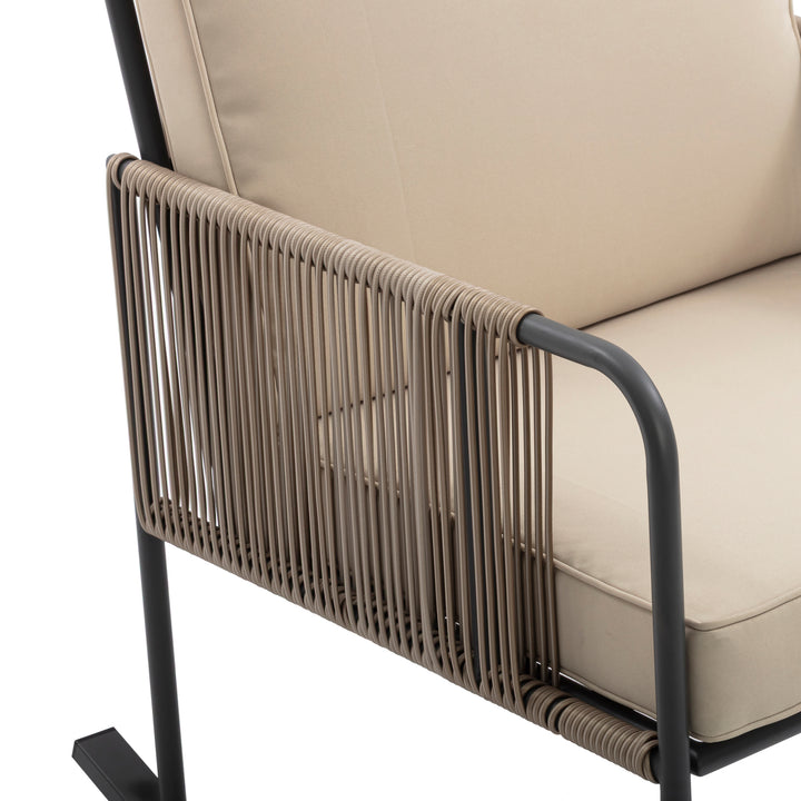 Steel Frame Rocking Chair Conversation Set with Rope Accent Outdoor Furniture