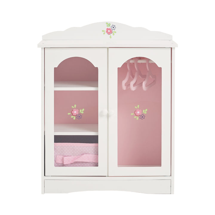 Olivia's Little World Little Princess Toy Closet with Hangers for 18" Dolls, Gray/Pink