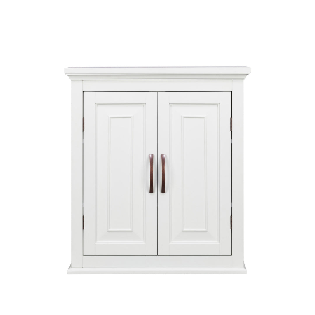 A white wall cabinet with two doors