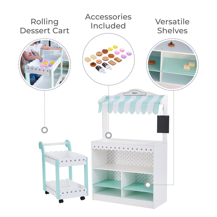 Teamson Kids My Dream Bakery Shop, Treat Stand and Dessert Cart, White/Blue