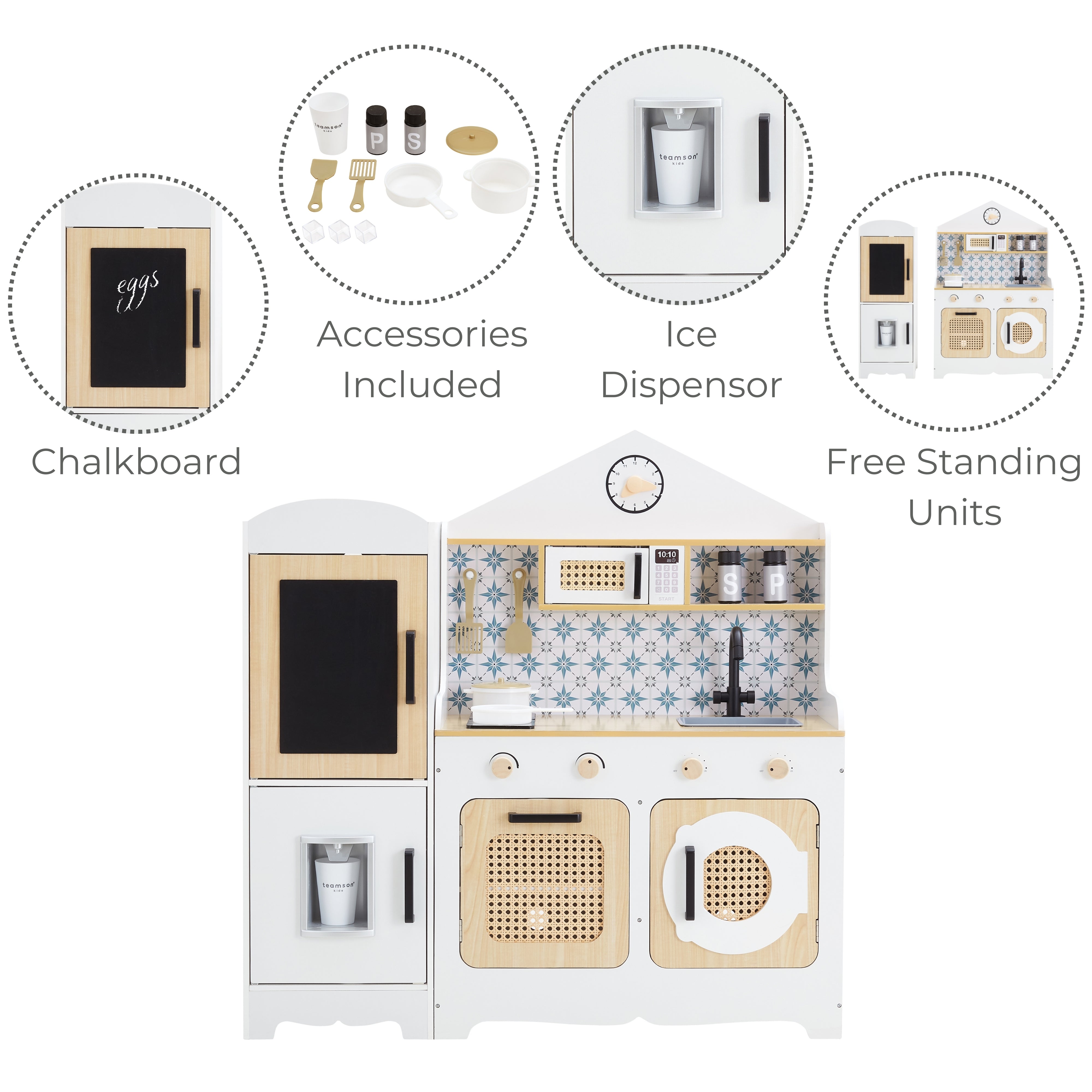 Teamson Kids Little Chef Morocco Play Kitchen & Accessories, White/Nat