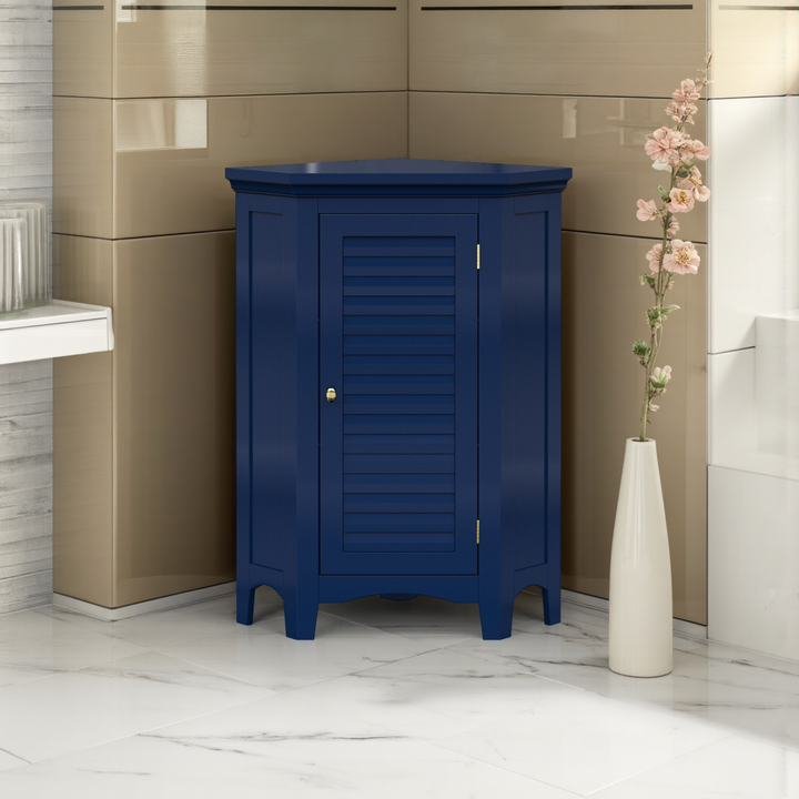 Teamson Home Glancy Corner Floor Cabinet with Faux Louvered Door, Navy