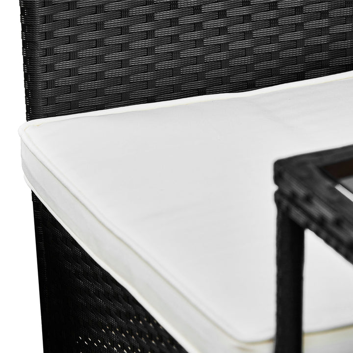 Teamson Home Outdoor Wicker Loveseat Bench with Table and Cushions, Black