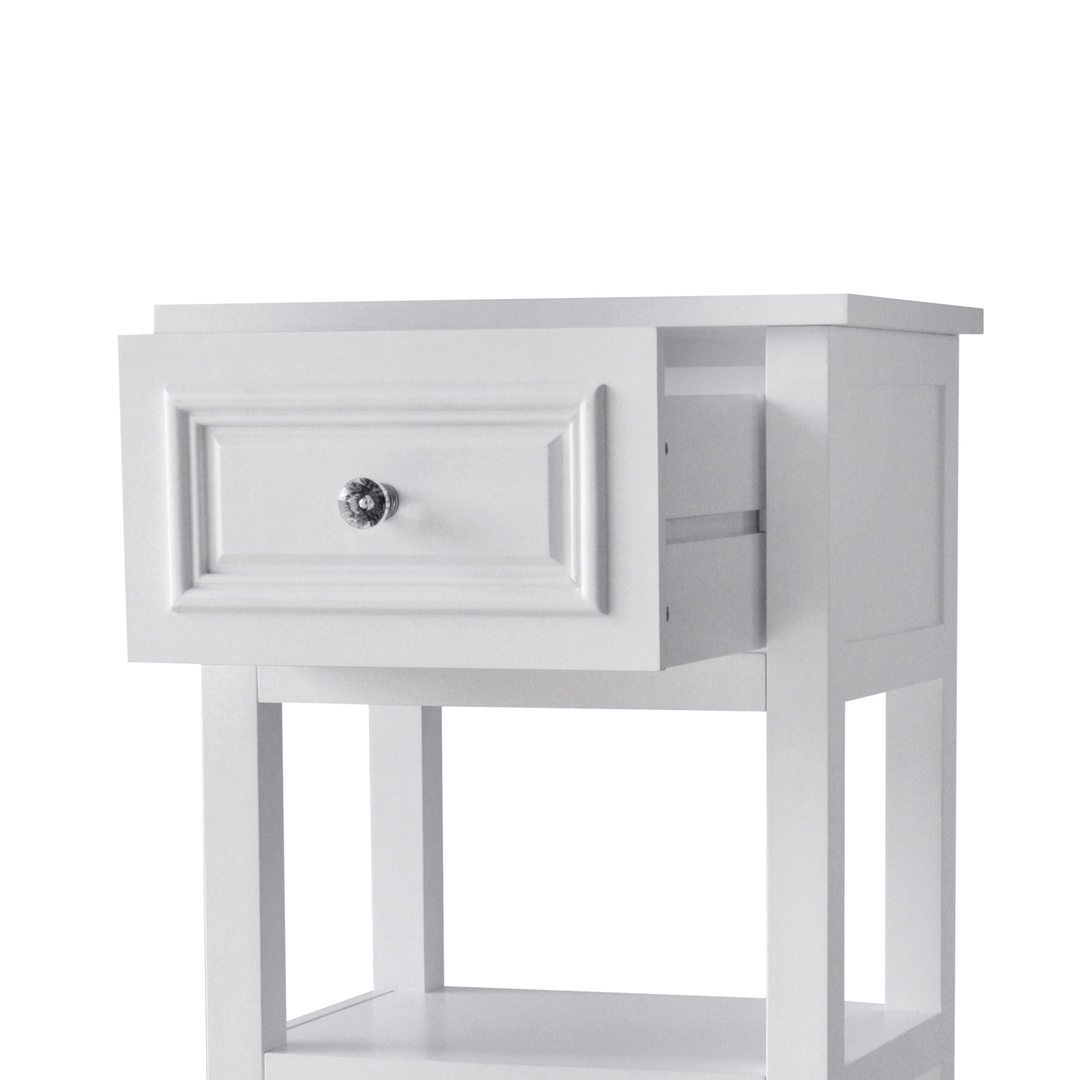 Close up of the storage drawer and crystal knob