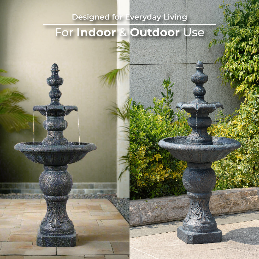 2-Tier Classic Pedestal Outdoor Water Fountain with Shallow Basin