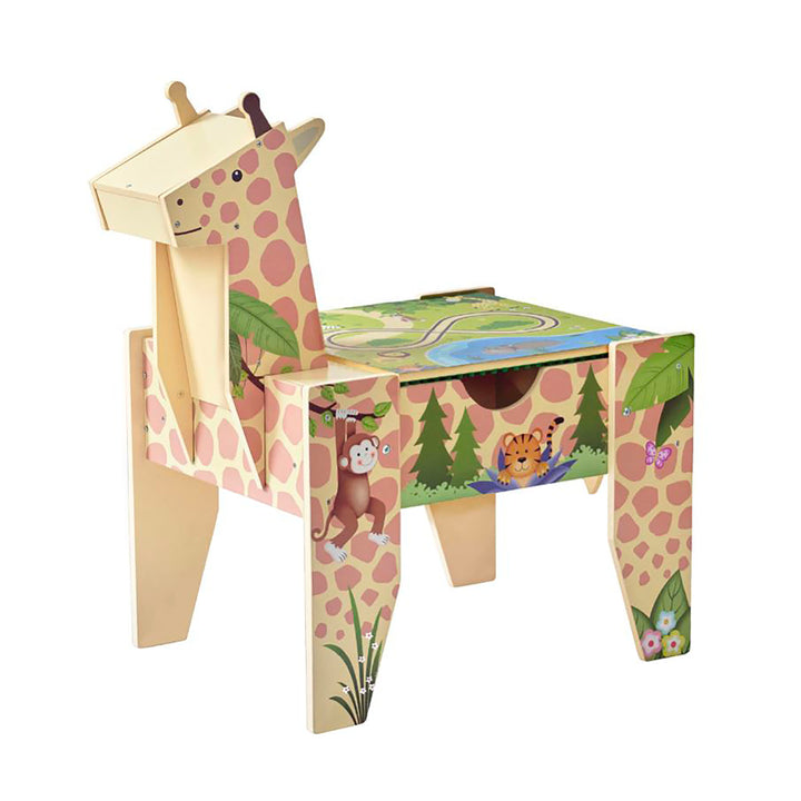 Teamson Kids Jungle Giraffe 2-in-1 Wooden Activity Table + 23Pc & 1 Car Included