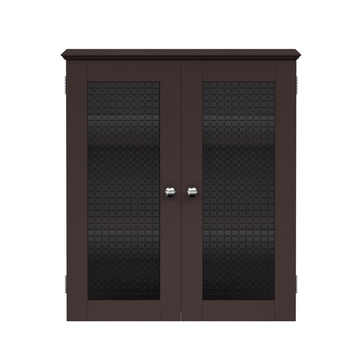 Teamson Home Chesterfield Removable Two-Door Wall Cabinet with Waffle Glass Panels, Espresso